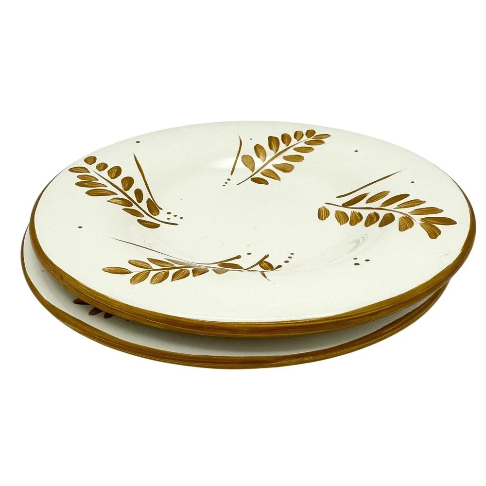 Pottery Barn Sausalito Gold Leaf Salad Plates ~ Set of 2 ~ Discontinued 2000